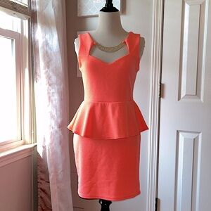 EUC MYTH Retro Peplum Mini Dress Nectarine Orange Women’s Lrg fits like a Med